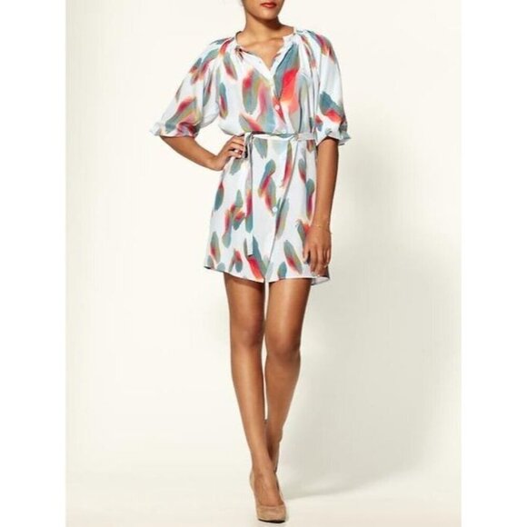 Tucker Size Medium Silk Dress Feathers 3/4 Sleeve - Picture 1 of 8